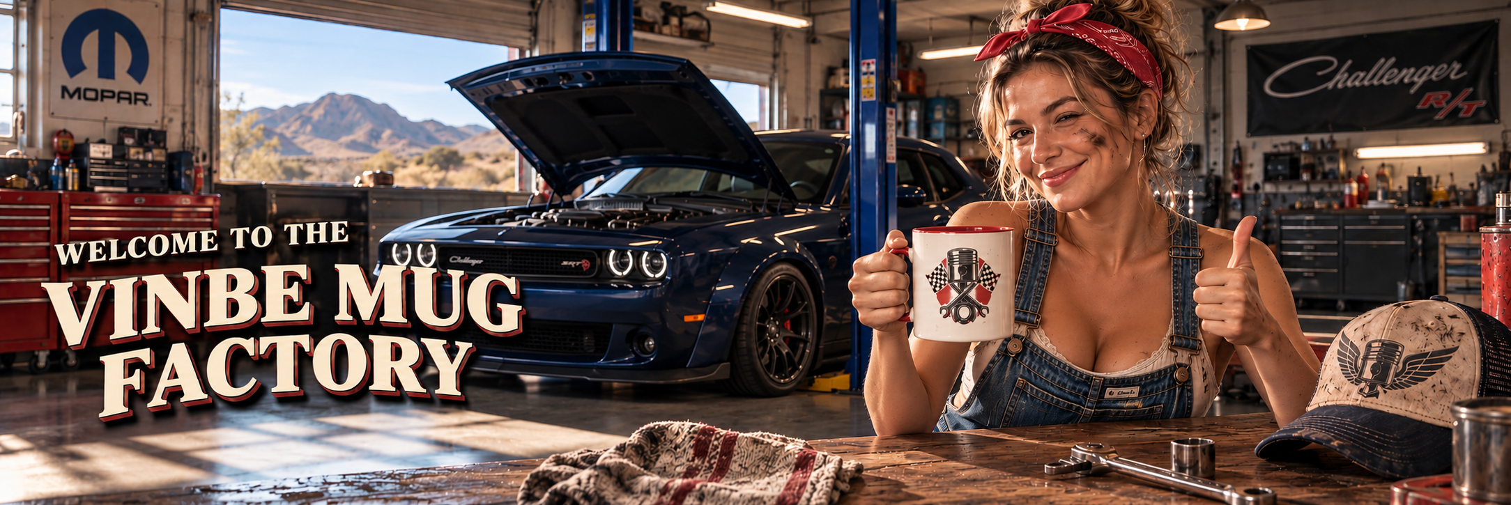 VINBE Oldschool-Werkstatt mit Tasse, Aufklebern und Cap