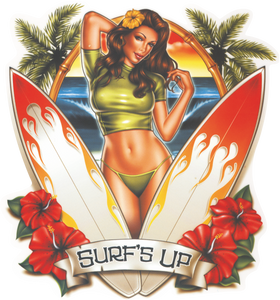 Aufkleber- Pin up Surf P1